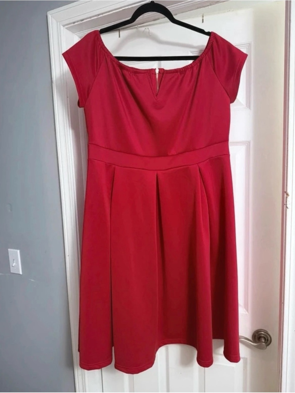 Classic Red Fit-and-Flare Dress with Cap Sleeves